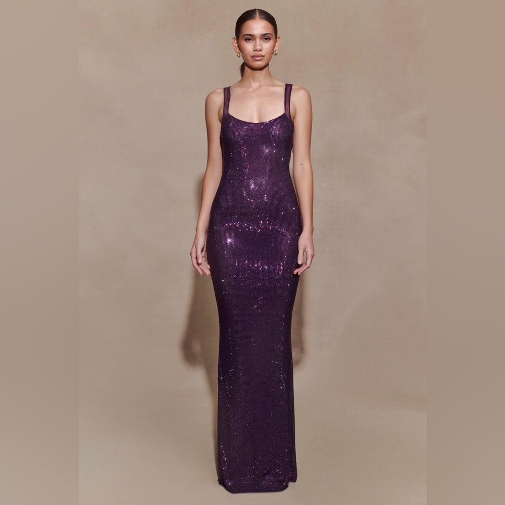 Meshki Jasmyn
Hot Fix Maxi Dress With Mesh Back - Purple size small